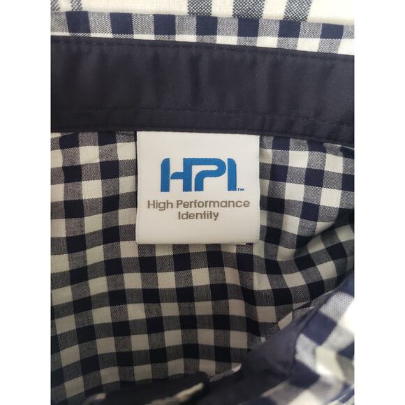 HPI Shirt Men's Medium Navy & White Check Button Up Short Sleeve MINT‼️ # - Picture 5 of 10